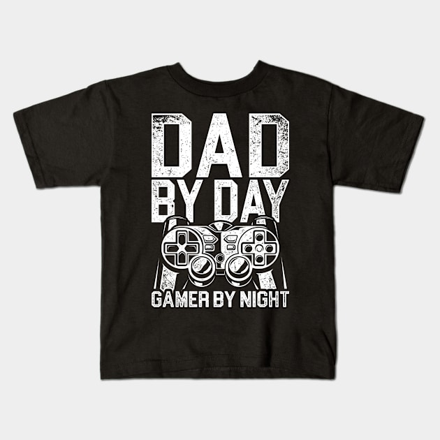 Dad By Day Gamer By Night Dad Jokes Kids T-Shirt by shirtsyoulike